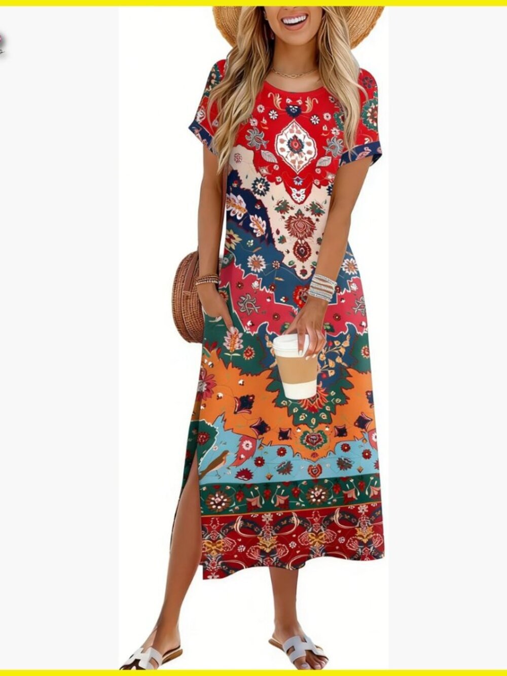 Maxi Dress with Pockets Split Hem Casual Sundress Soft Stretchy Fabric